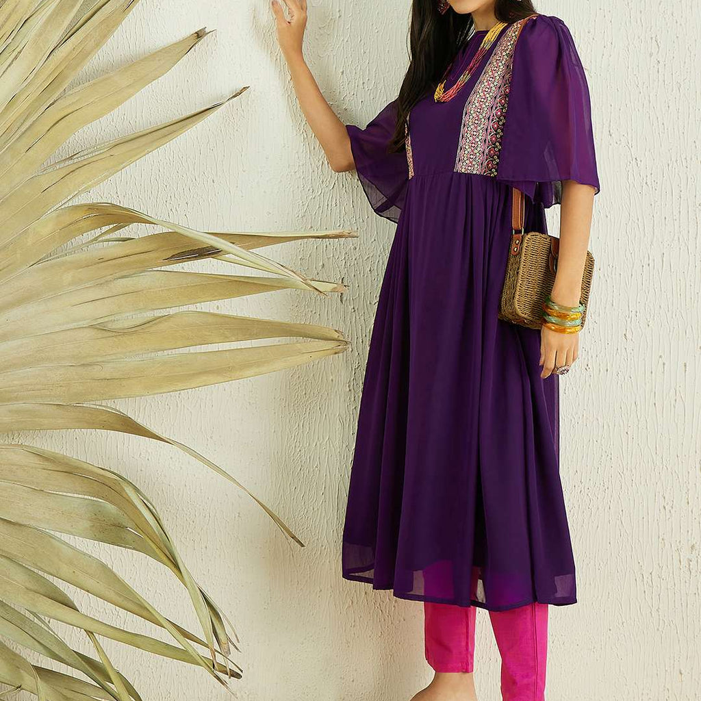 Sunlit Violet Reflections Side Gather A-Line Kurta main image 1