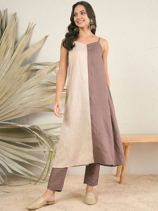 Colourblocked Shoulder Straps Tunic With Trousers