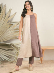 Colourblocked Shoulder Straps Tunic With Trousers