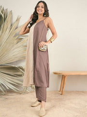 Colourblocked Shoulder Straps Tunic With Trousers