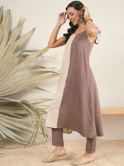 Colourblocked Shoulder Straps Tunic With Trousers