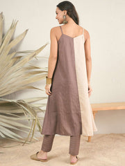 Colourblocked Shoulder Straps Tunic With Trousers