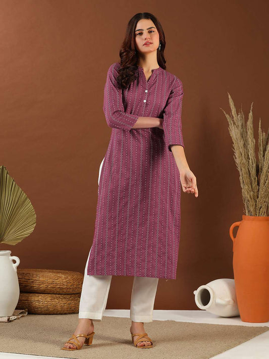 Women Striped Woven Design Straight Kurta