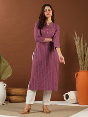 Women Striped Woven Design Straight Kurta