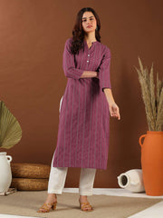 Women Striped Woven Design Straight Kurta