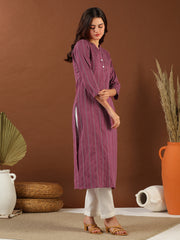 Women Striped Woven Design Straight Kurta
