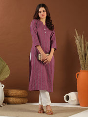 Women Striped Woven Design Straight Kurta