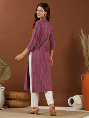Women Striped Woven Design Straight Kurta