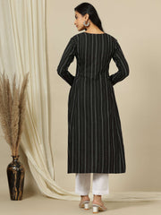 Woven Design Keyhole Neck Cotton A-Line Kurta