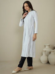 Woven Design Keyhole Neck Cotton A-Line Kurta