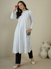 Woven Design Keyhole Neck Cotton A-Line Kurta
