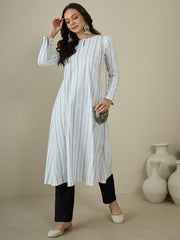 Woven Design Keyhole Neck Cotton A-Line Kurta