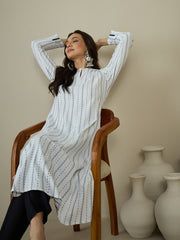 Woven Design Keyhole Neck Cotton A-Line Kurta