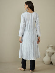 Woven Design Keyhole Neck Cotton A-Line Kurta