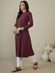 Woven Design Keyhole Neck Cotton A-Line Kurta