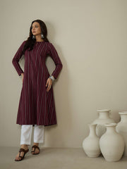 Woven Design Keyhole Neck Cotton A-Line Kurta