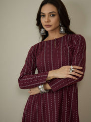 Woven Design Keyhole Neck Cotton A-Line Kurta