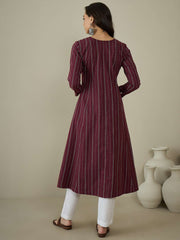 Woven Design Keyhole Neck Cotton A-Line Kurta