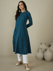 Woven Design Keyhole Neck Cotton A-Line Kurta