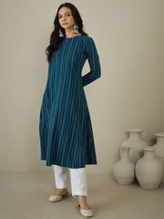 Woven Design Keyhole Neck Cotton A-Line Kurta