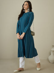 Woven Design Keyhole Neck Cotton A-Line Kurta