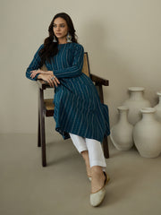 Woven Design Keyhole Neck Cotton A-Line Kurta