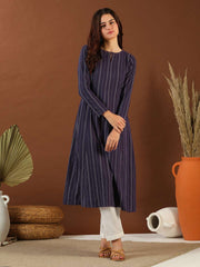 Woven Design Keyhole Neck Cotton A-Line Kurta