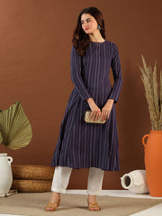 Woven Design Keyhole Neck Cotton A-Line Kurta