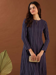 Woven Design Keyhole Neck Cotton A-Line Kurta
