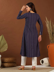 Woven Design Keyhole Neck Cotton A-Line Kurta