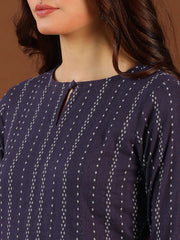 Woven Design Keyhole Neck Cotton A-Line Kurta
