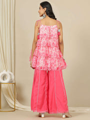 Floral Printed Layered Top With Gotta Detailed Shoulder Straps Tunic With Sharara