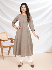 Geometric Woven Design Round Neck Three-Quarter Sleeves Kurta