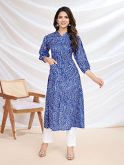 Abstract Printed V-Neck Three-Quarter Sleeves Straight Kurta