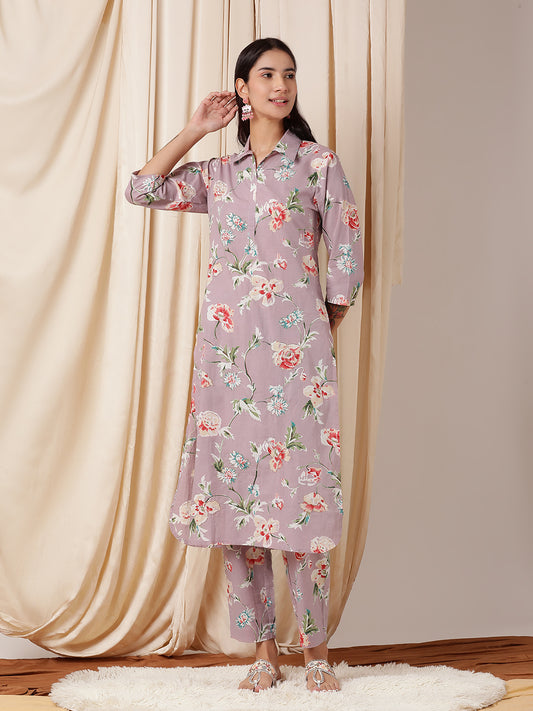 Floral Printed Tunic With Trousers Co-Ords