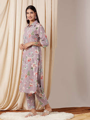 Floral Printed Tunic With Trousers Co-Ords