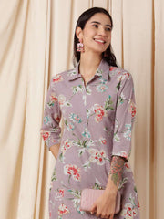 Floral Printed Tunic With Trousers Co-Ords