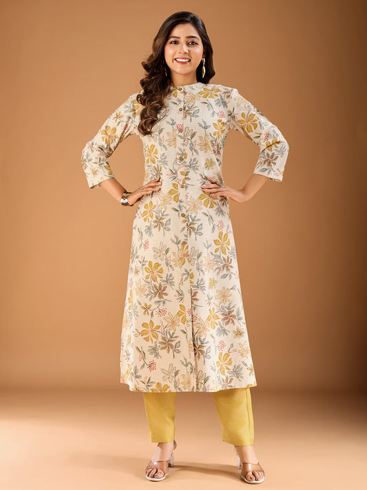 Women Floral Printed Button Detailed A-Line Kurta