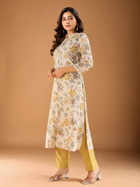 Women Floral Printed Button Detailed A-Line Kurta