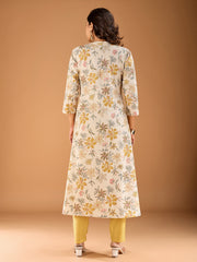 Women Floral Printed Button Detailed A-Line Kurta