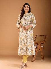 Women Floral Printed Button Detailed A-Line Kurta