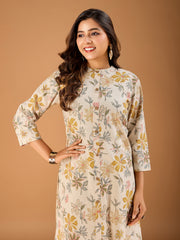 Women Floral Printed Button Detailed A-Line Kurta