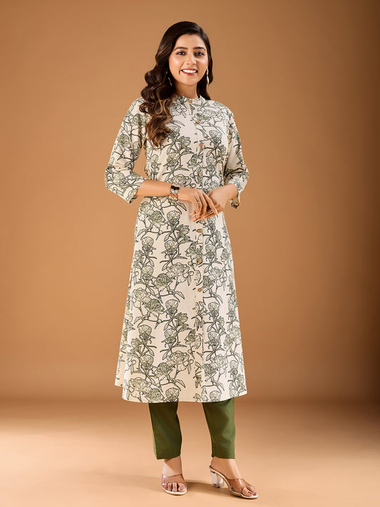 Women Floral Printed Button Detailed A-Line Kurta