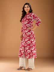 Women Floral Printed Button Detailed A-Line Kurta