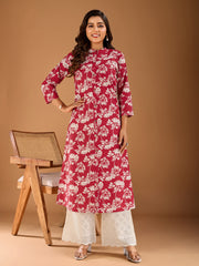 Women Floral Printed Button Detailed A-Line Kurta