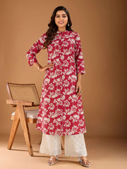 Women Floral Printed Button Detailed A-Line Kurta