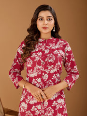 Women Floral Printed Button Detailed A-Line Kurta