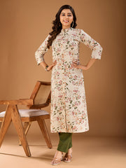 Women Floral Printed Button Detailed A-Line Kurta