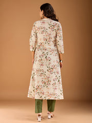 Women Floral Printed Button Detailed A-Line Kurta
