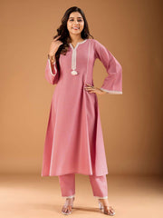 Floral Yoke Design Panelled Thread Work A-Line Kurta With Trousers
